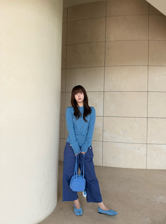 InsGale 26AW French Blue Washed Distressed Straight-Leg Cropped Trousers