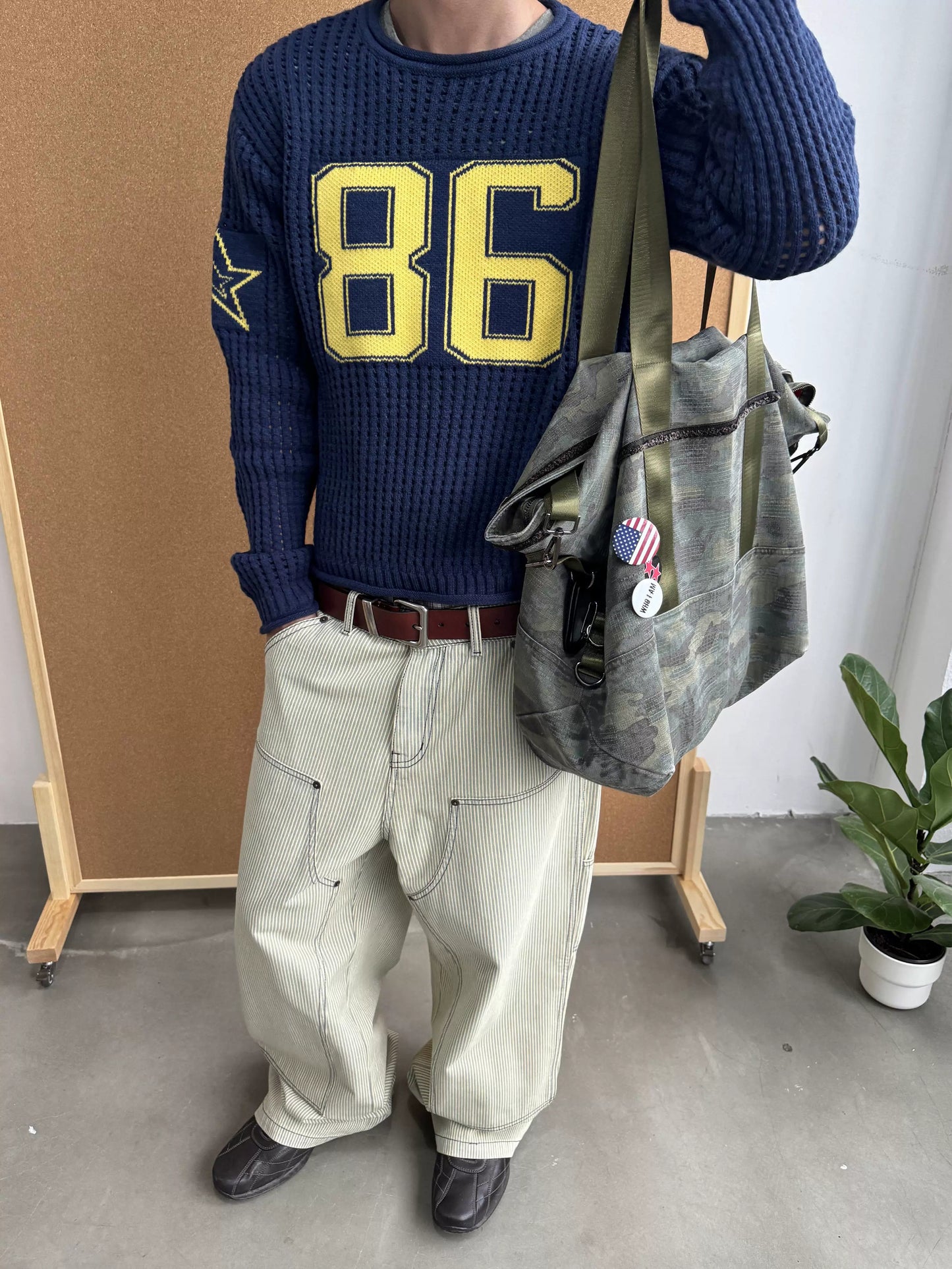 InsGale做舊水洗迷彩托特包