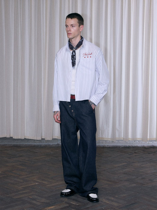 InsGale 25AW 斜門襟原牛拼格紋拼接直筒長褲