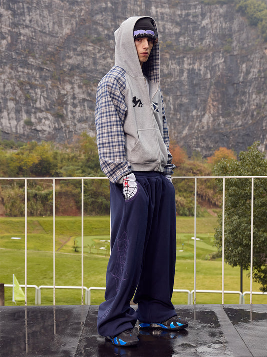 InsGale 25AW Spiderweb Fleece Embroidered Pants