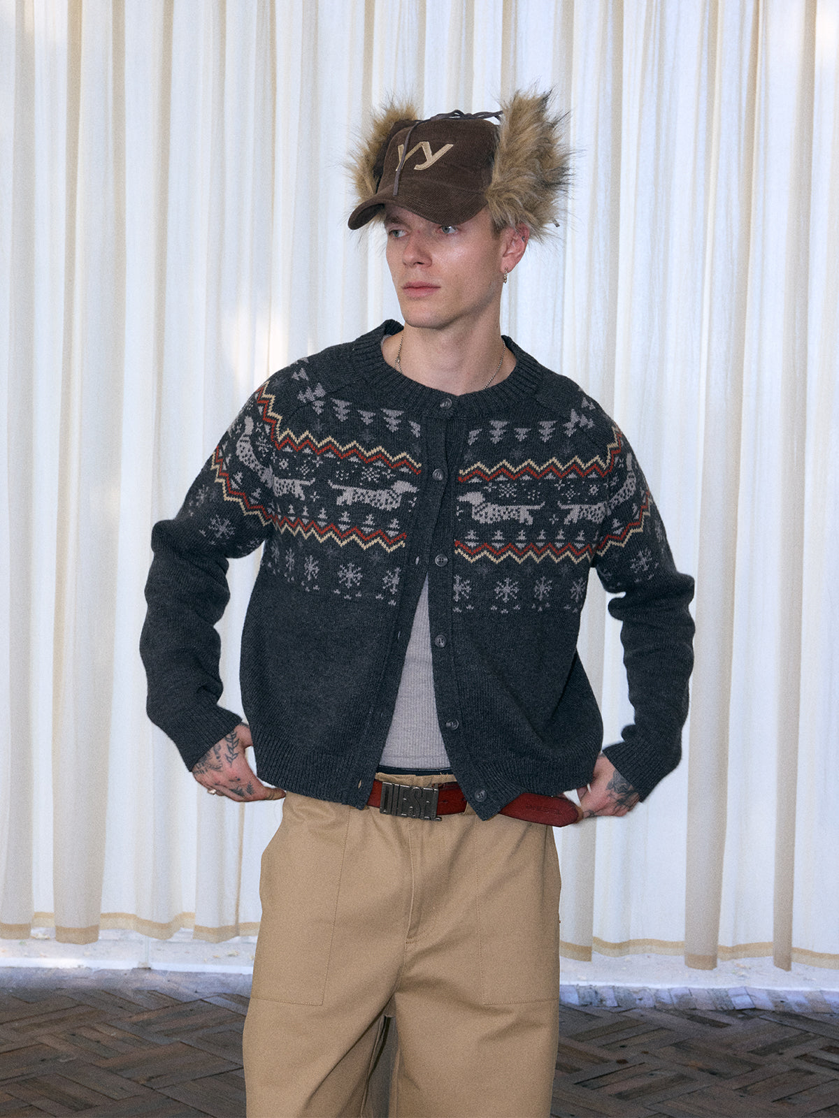 InsGale 25AW 費爾鳥臘腸狗針織短款羊毛開衫毛衣