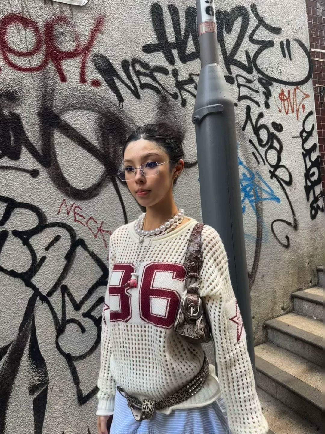 InsGale 羊毛鏤空短款足球毛衣針織衫