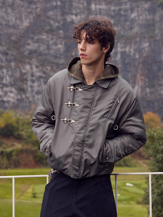 InsGale 25AW Retro Military Deconstructed Lobster Button MA1 Lapel Jacket