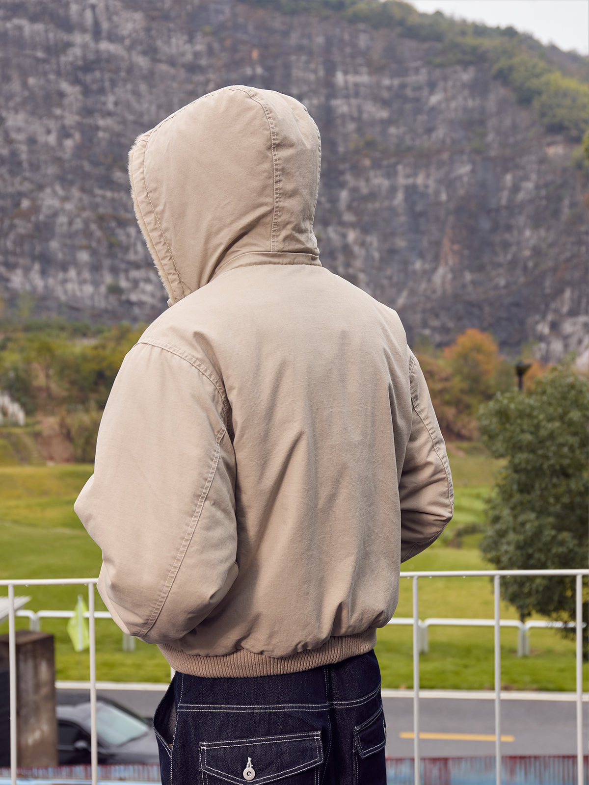 InsGale 25AW 杏色連帽水貂毛座山貂加絨加厚棉服外套