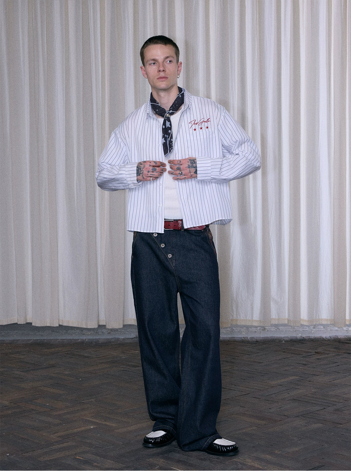 InsGale 25AW 斜門襟原牛拼格紋拼接直筒長褲