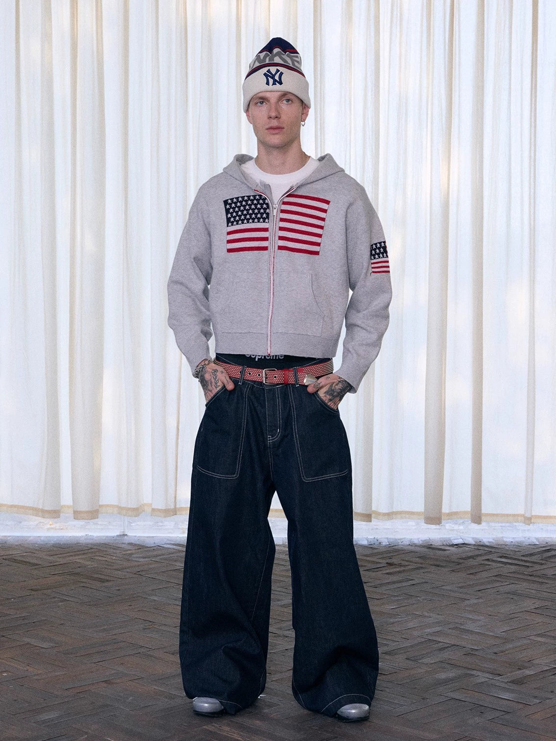 InsGale 25AW 美國國旗刺繡針織連帽外套