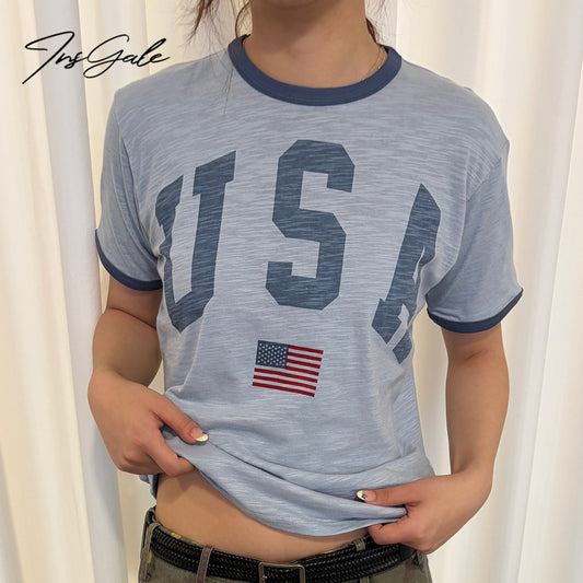 InsGale 26SS 復古USA國旗短T