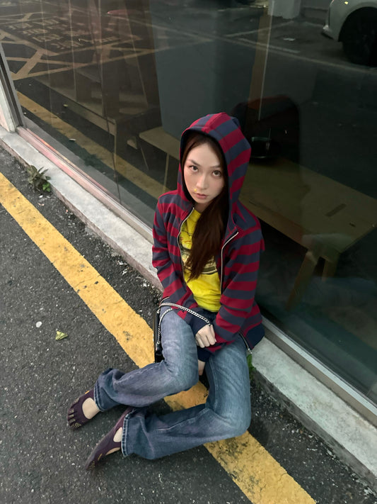 InsGale 26AW 紅色條紋印花連帽外套