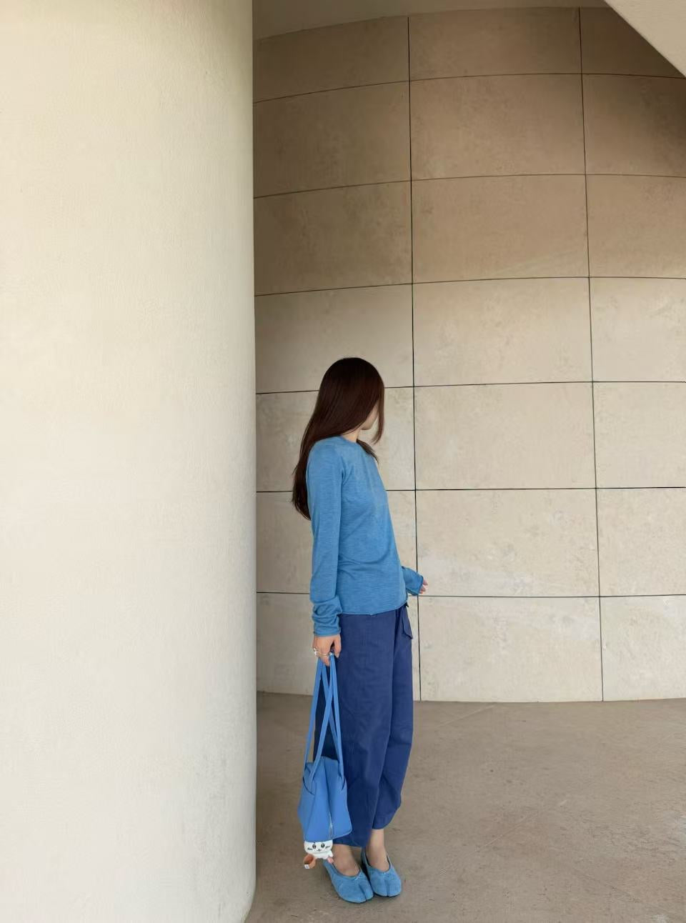 InsGale 26AW French Blue Washed Distressed Straight-Leg Cropped Trousers