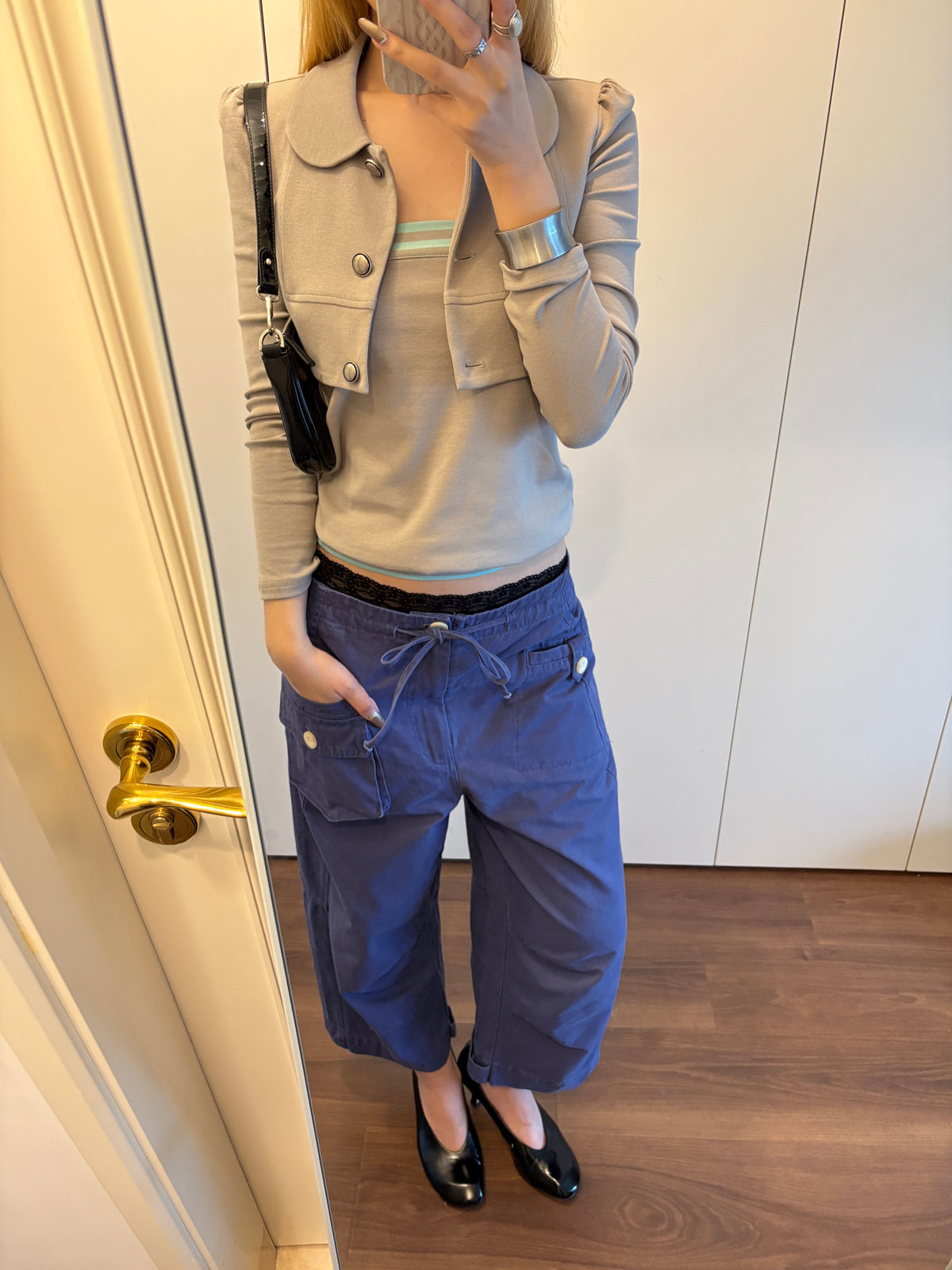 InsGale 26AW French Blue Washed Distressed Straight-Leg Cropped Trousers