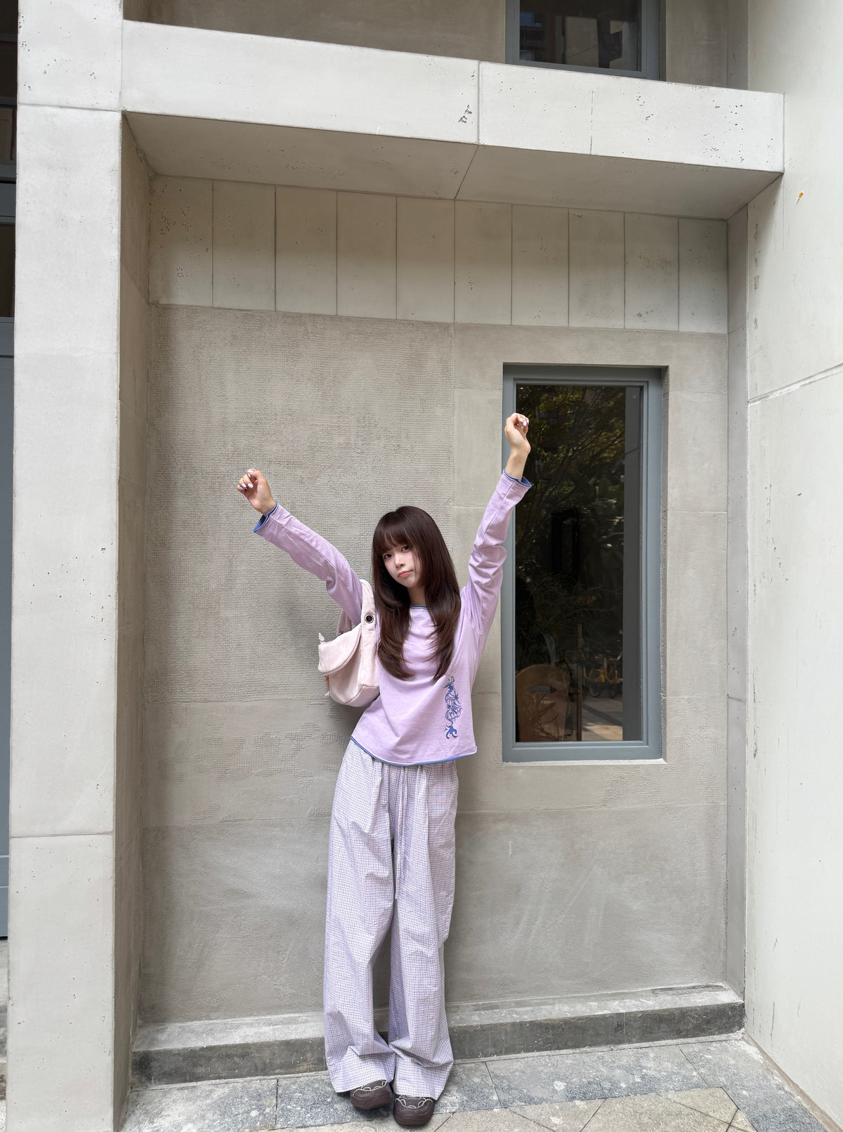 InsGale 26AW 紫色拼接印花輕薄打底長T