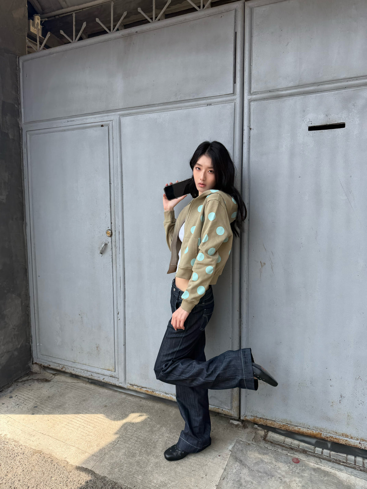 InsGale 26SS 波點修身連帽外套