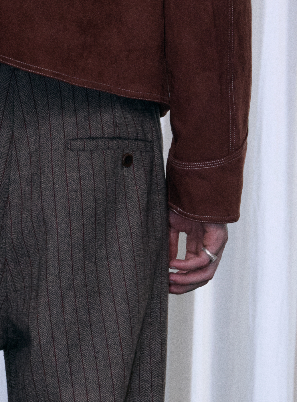 InsGale 25AW 羊毛咖紅條紋打褶A字微喇西裝長褲