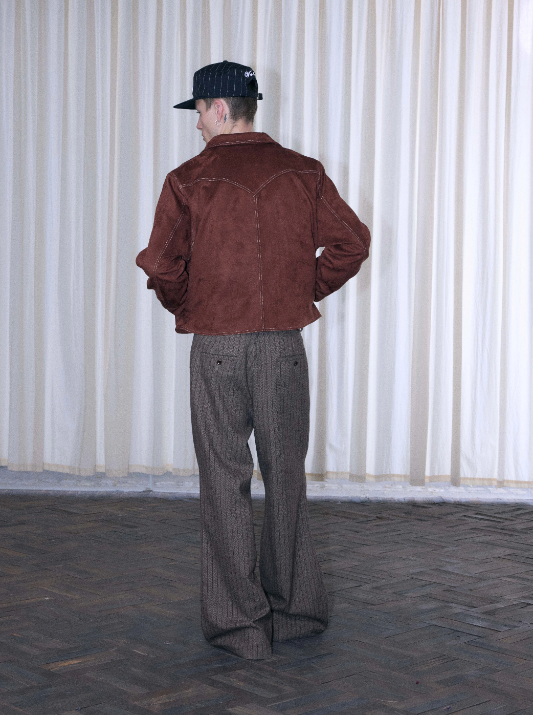 InsGale 25AW 羊毛咖紅條紋打褶A字微喇西裝長褲