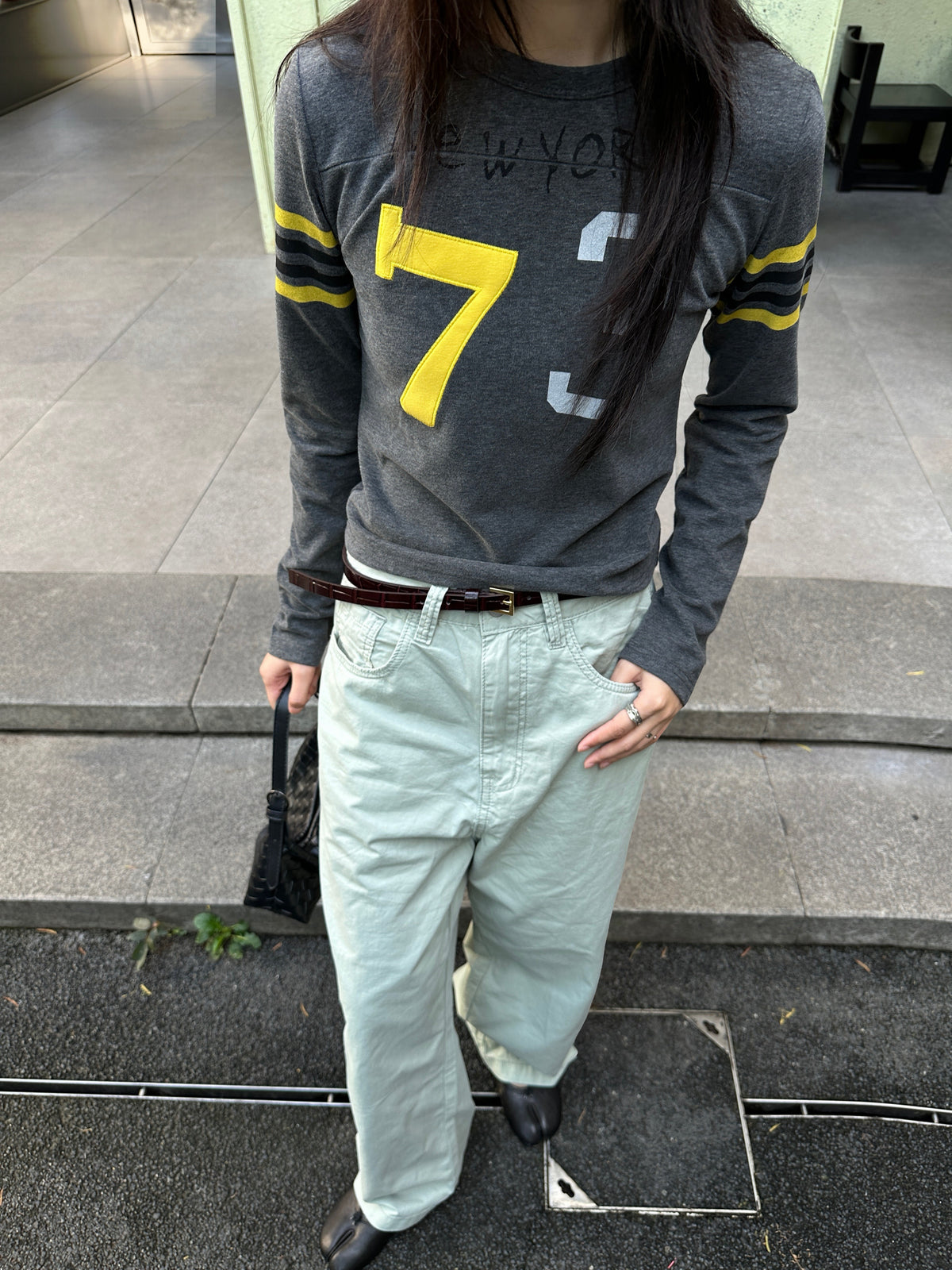 InsGale 26AW 復古橄欖球風格數字印花長T