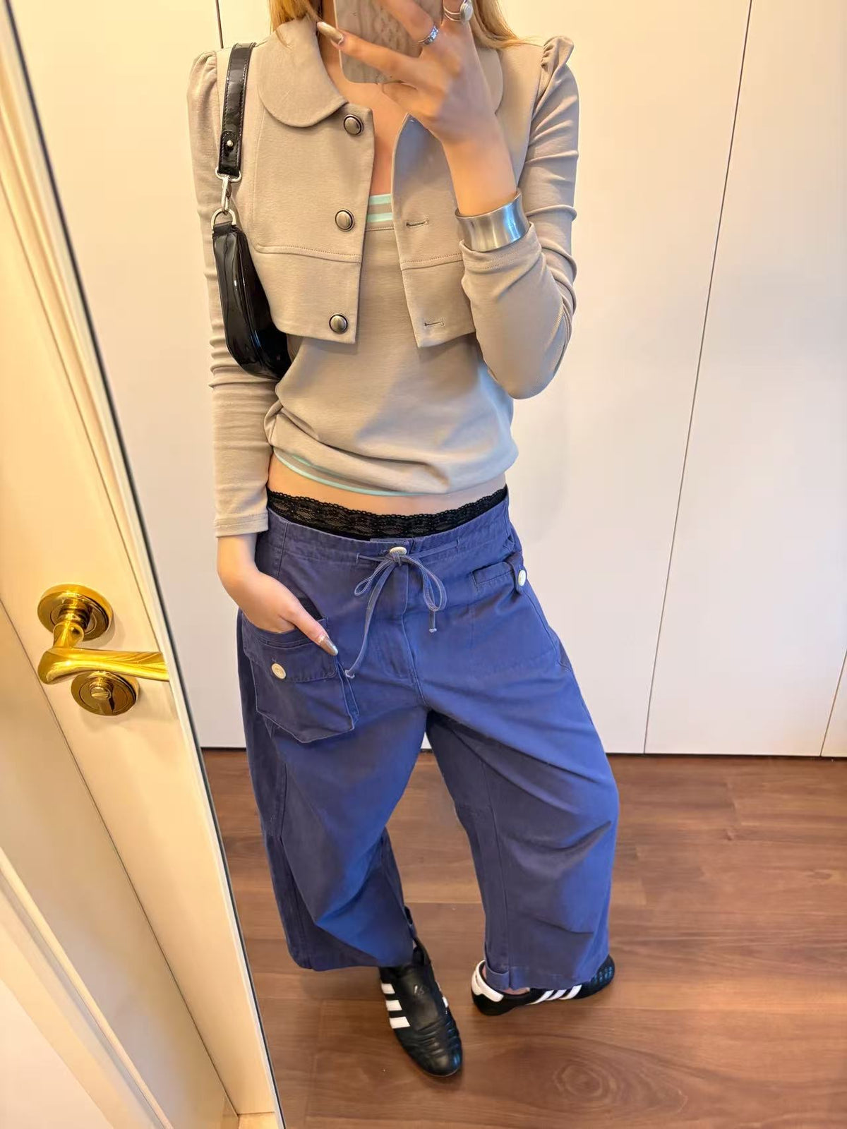 InsGale 26AW French Blue Washed Distressed Straight-Leg Cropped Trousers