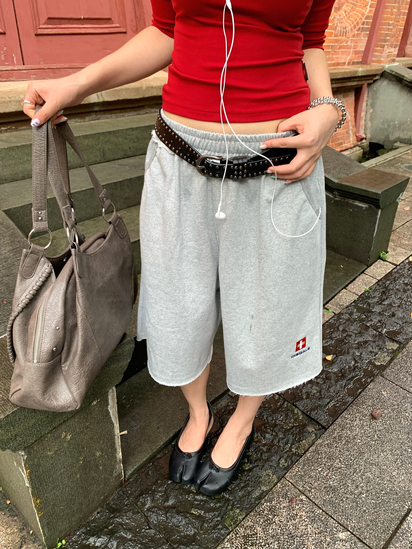 InsGale 26SS 刺繡卷邊七分衛褲