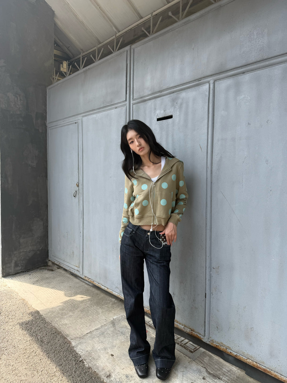 InsGale 26SS 波點修身連帽外套