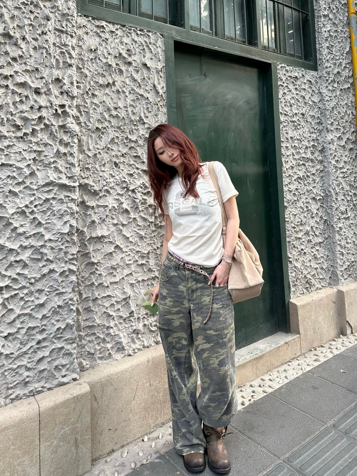 InsGale 26SS 美式復古做舊標語印花白T