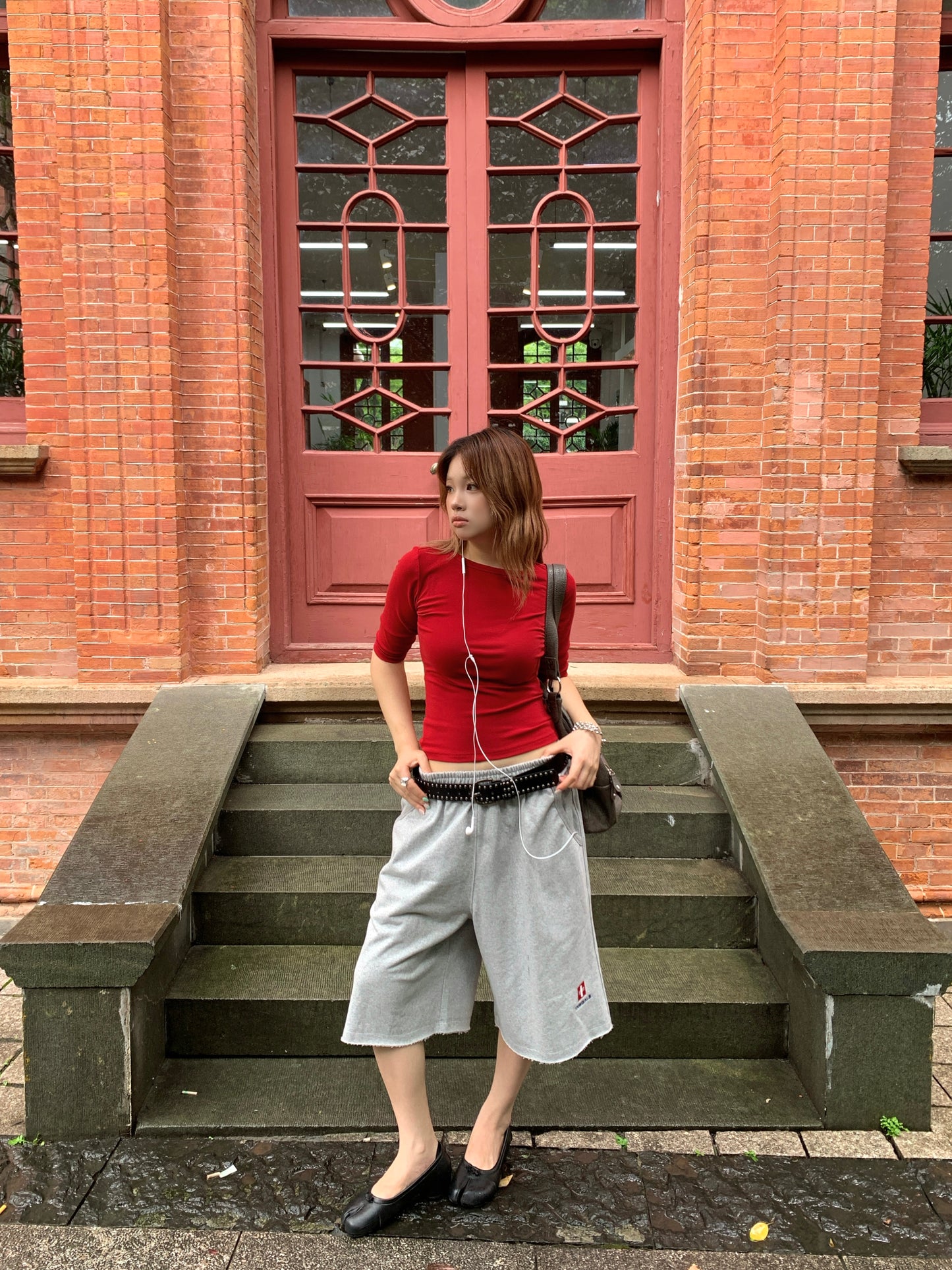 InsGale 26SS 刺繡卷邊七分衛褲