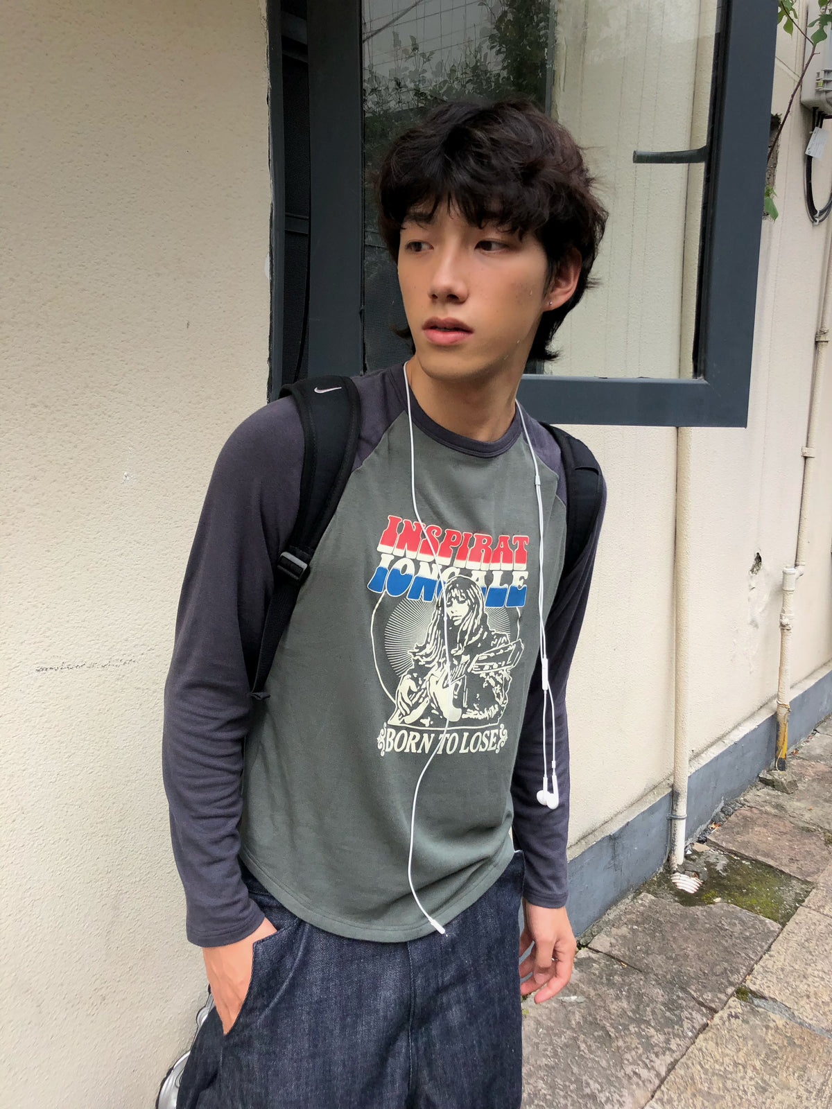 InsGale 26AW 撞色吉他印花插肩袖長T