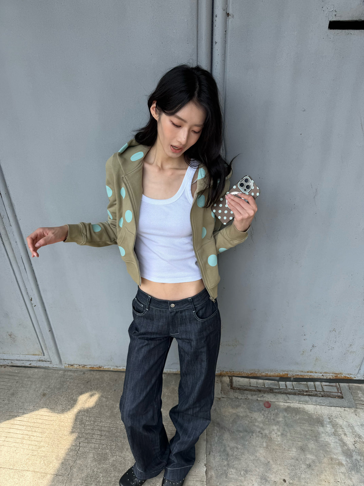 InsGale 26SS 波點修身連帽外套