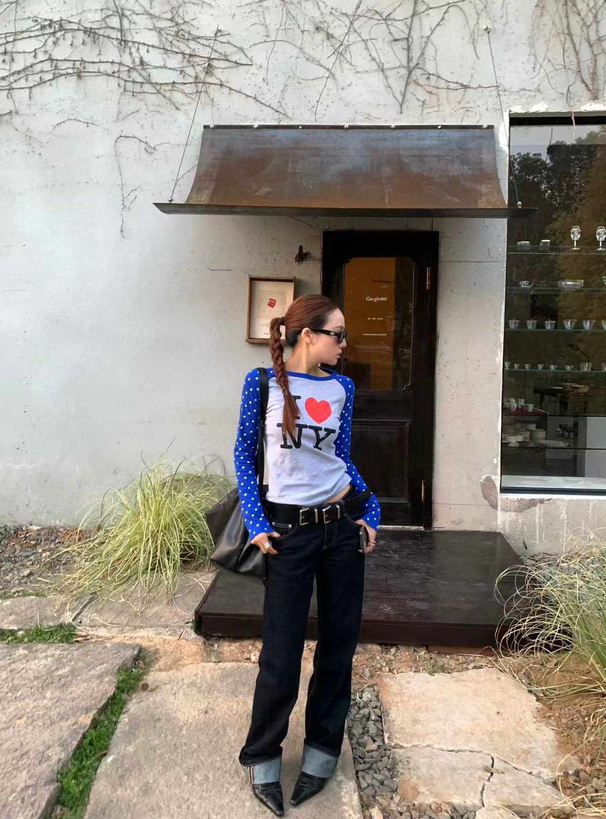 InsGale 25AW Stitched Color Block I LOVE NY Long-Sleeve T-Shirt 