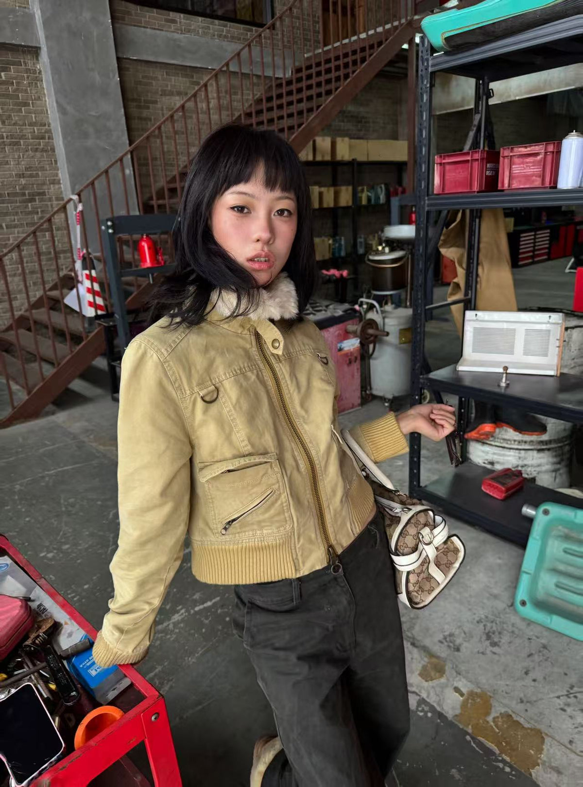 InsGale 26AW 卡其毛領工裝外套