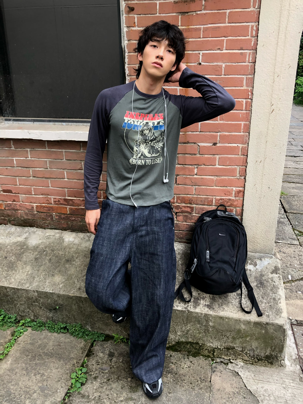 InsGale 26AW 撞色吉他印花插肩袖長T