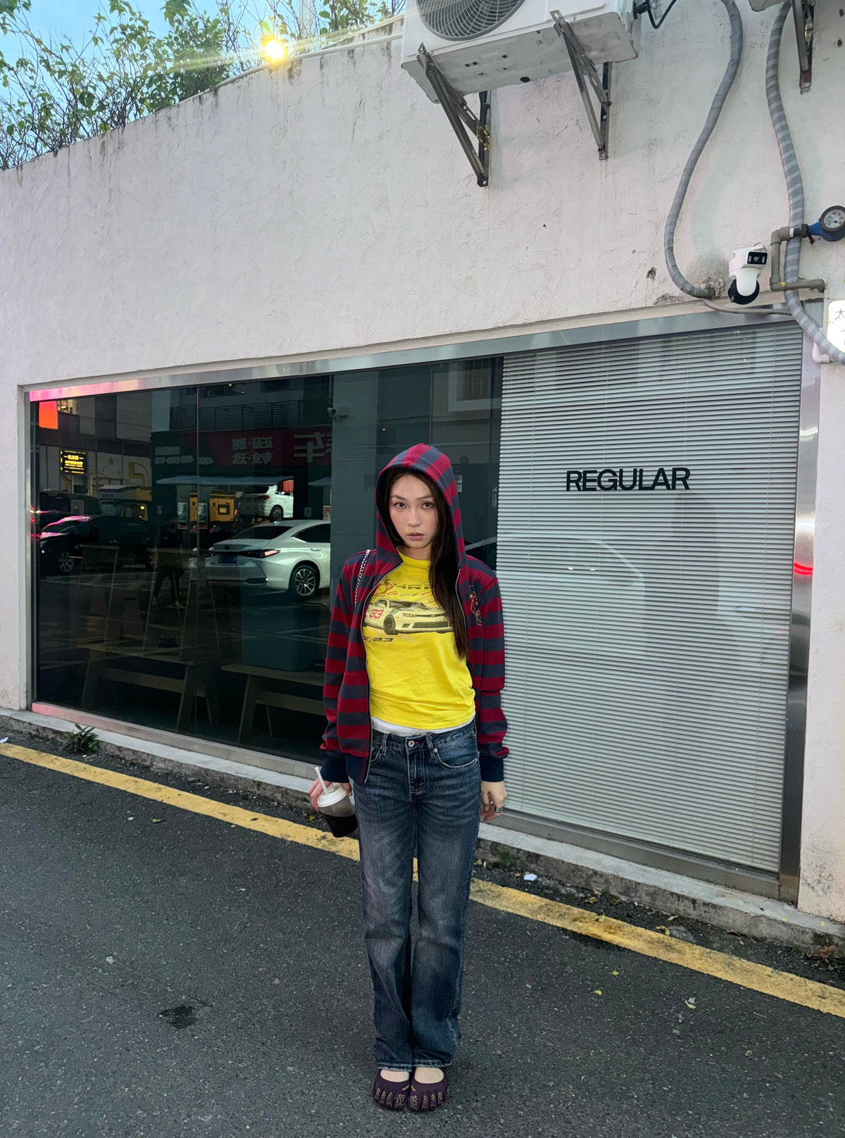 InsGale 26AW 紅色條紋印花連帽外套