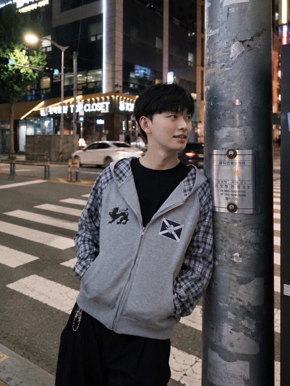 InsGale 25AW 撞色格紋華夫格刺繡連帽外套