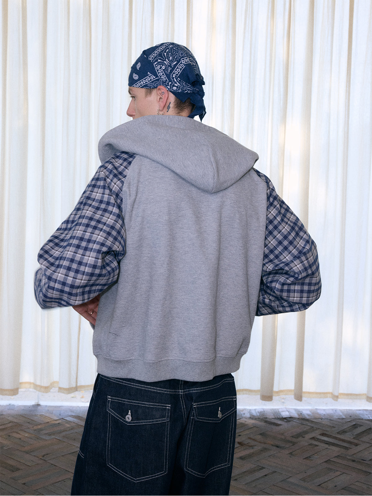 InsGale 25AW 撞色格紋華夫格刺繡連帽外套