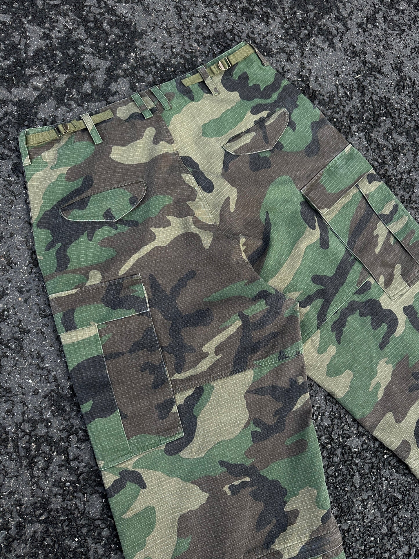 InsGale 24SS 可拆卸深綠軍事迷彩工裝褲雙拼七分褲