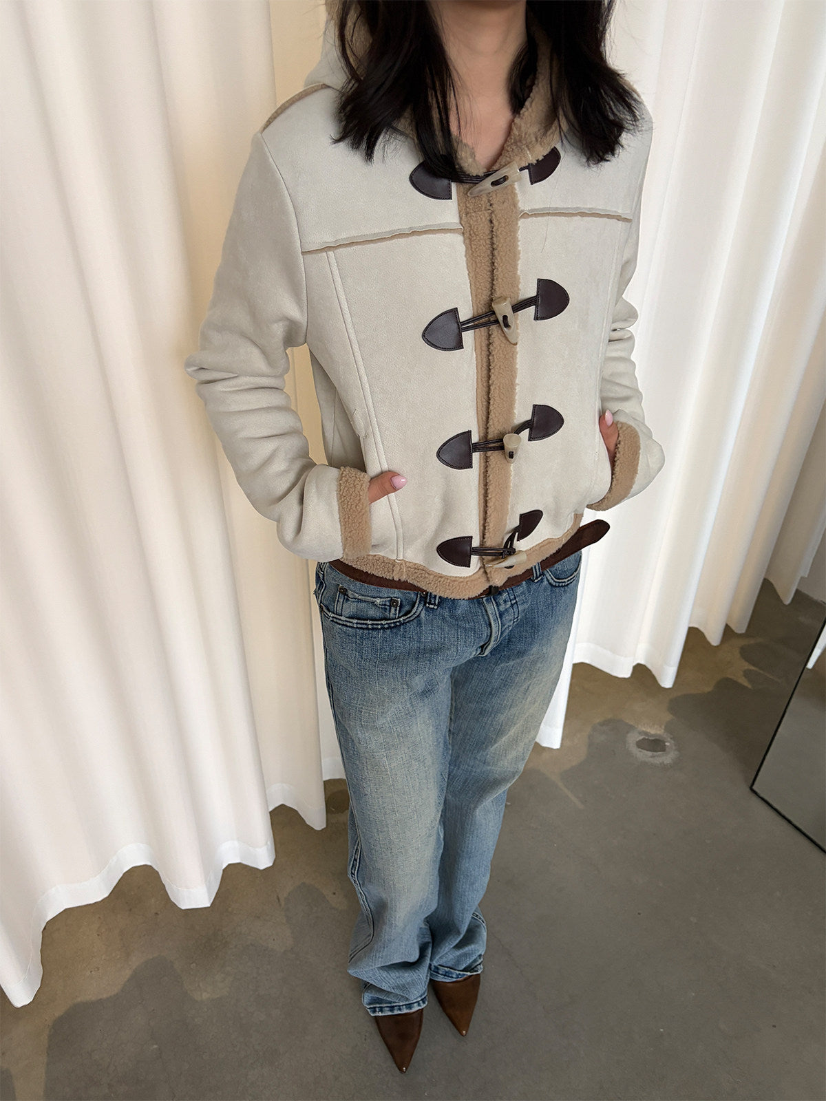 InsGale 26SS Shearling Horn Buckle Vintage Short Jacket