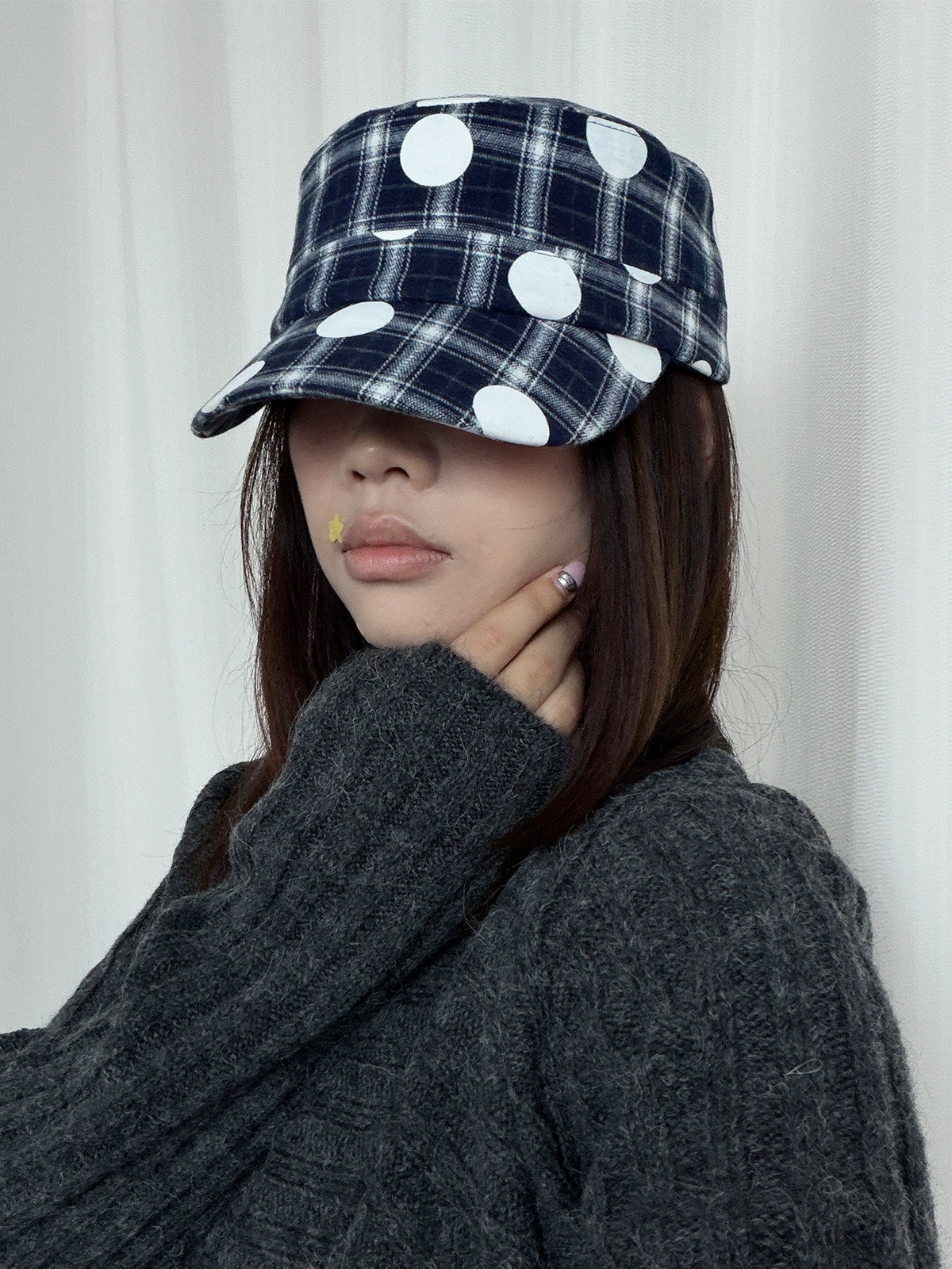 InsGale 26AW 格紋刺繡點點平頂帽