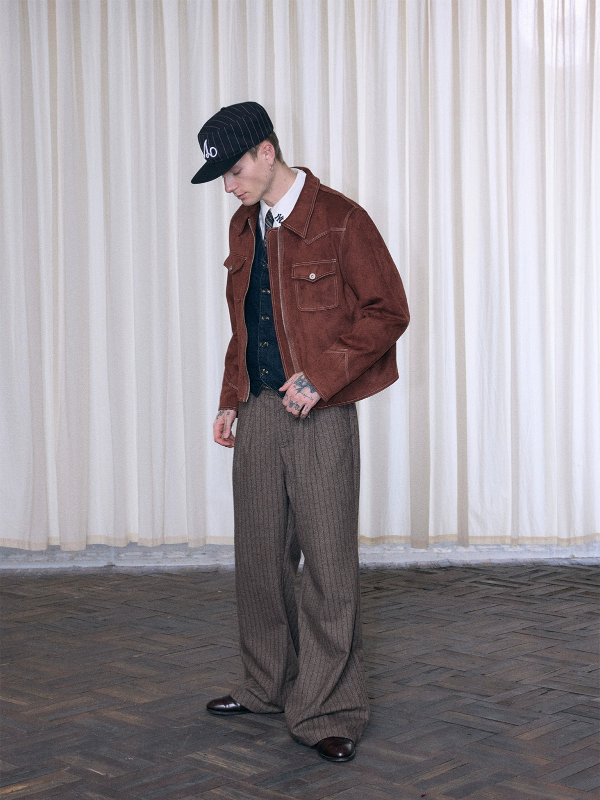 InsGale 25AW 紅棕色硬挺短寬BOXY麂皮夾克