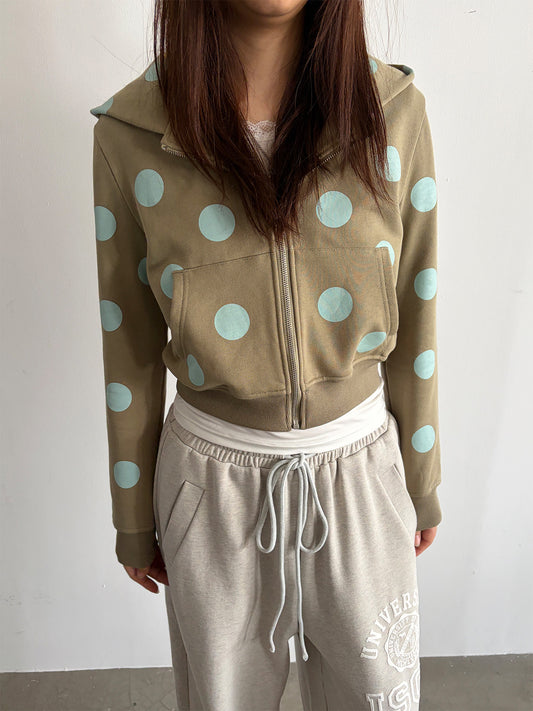 InsGale 26SS 綠色波點短款修身連帽外套