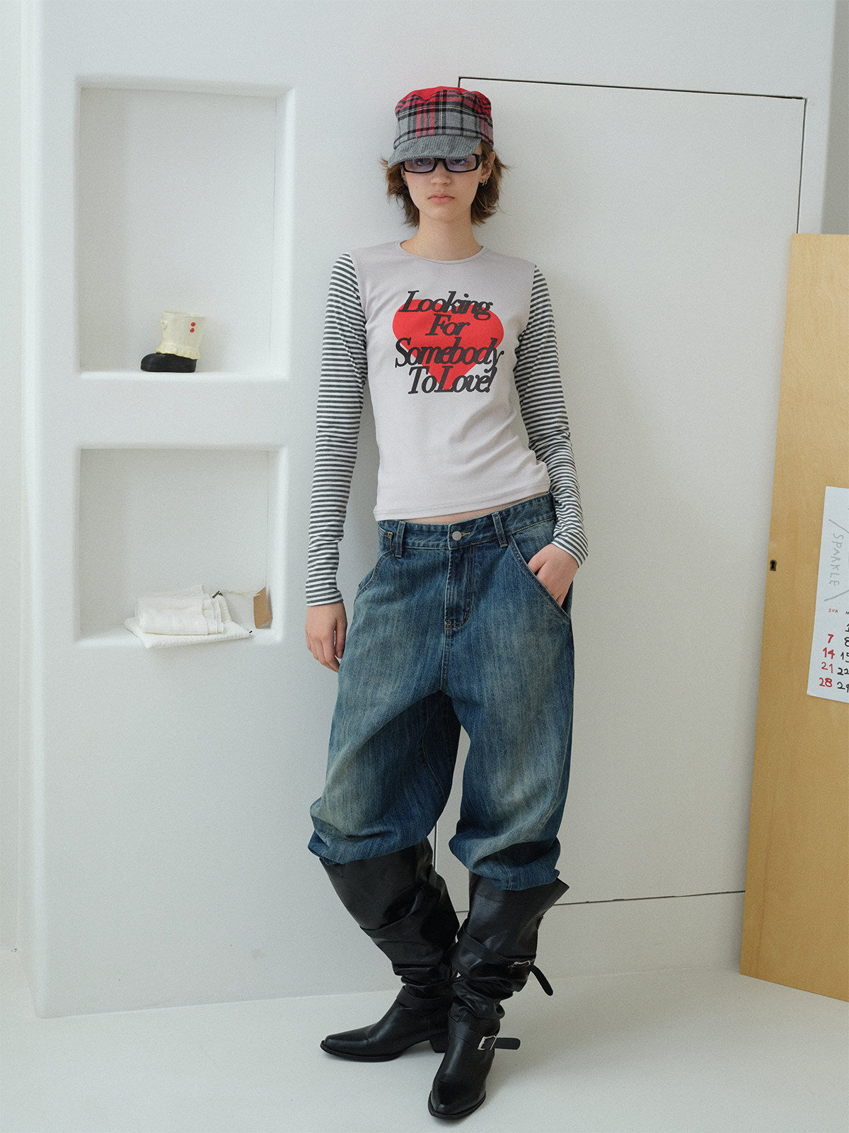 InsGale 26SS 愛心條紋合身撞色長Tee