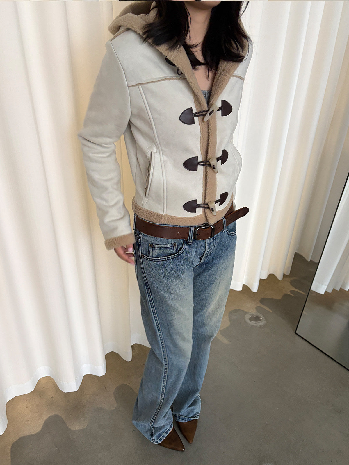 InsGale 26SS Shearling Horn Buckle Vintage Short Jacket