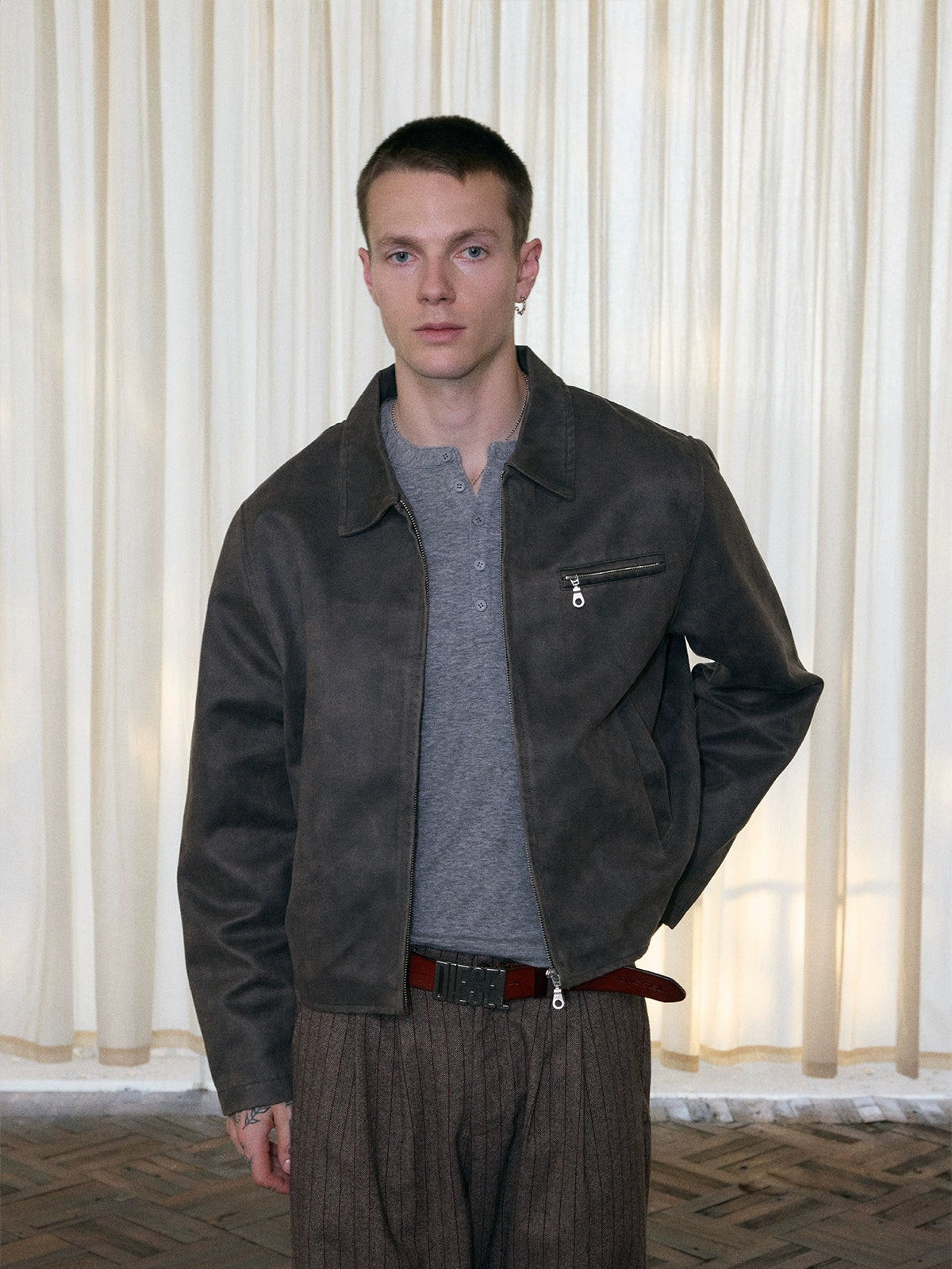 InsGale 25AW 水洗做舊短寬麂皮夾克