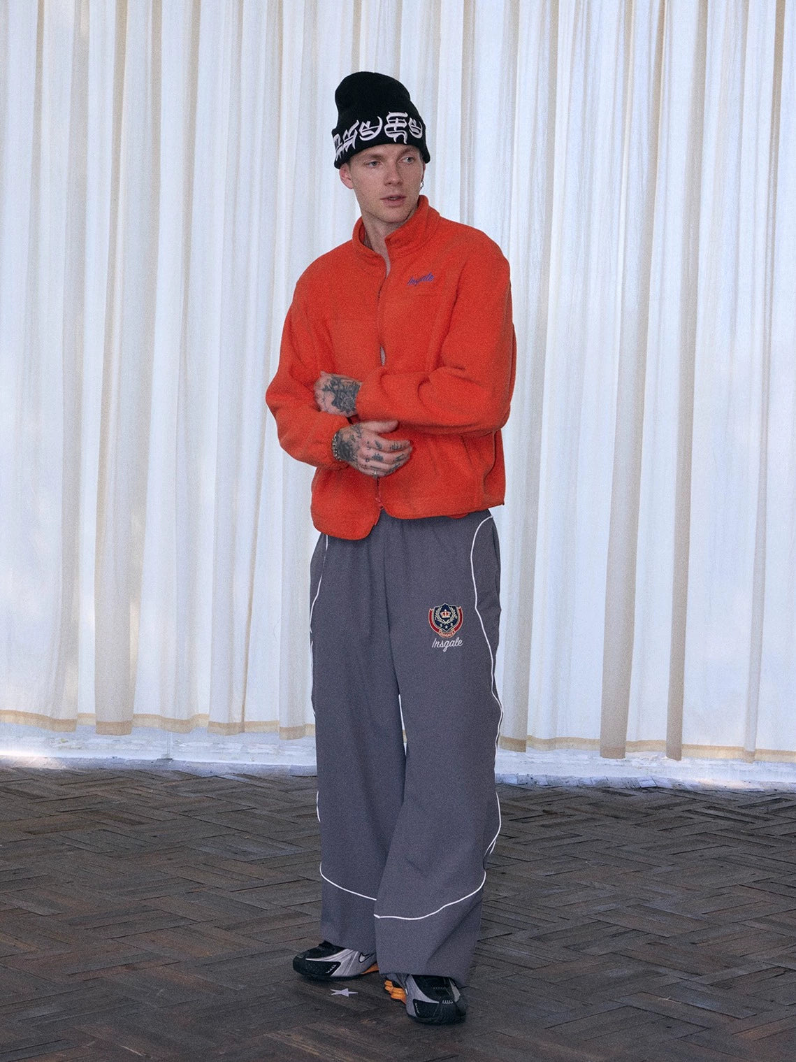 InsGale 25AW 美式刺繡反光尼龍運動休閒長褲