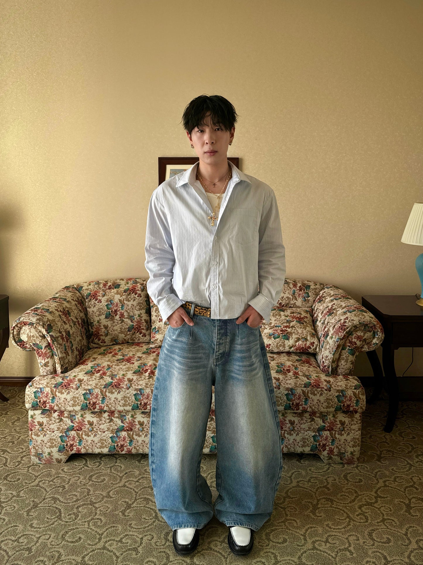 InsGale 25SS 藍灰色慵懶休閒寬短長袖襯衫