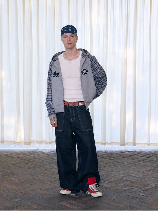 InsGale 25AW 撞色格紋華夫格刺繡連帽外套