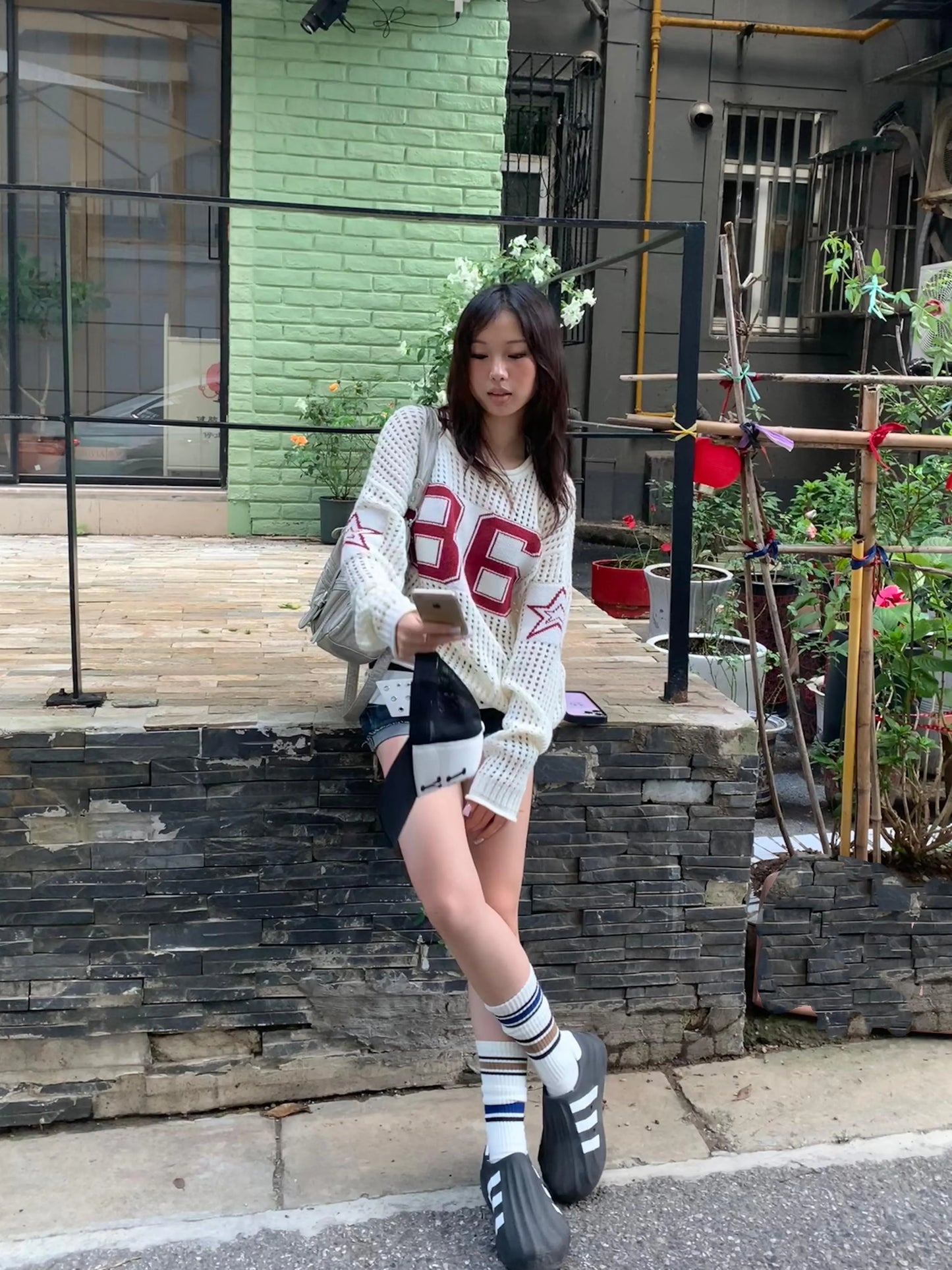 InsGale 羊毛鏤空短款足球毛衣針織衫