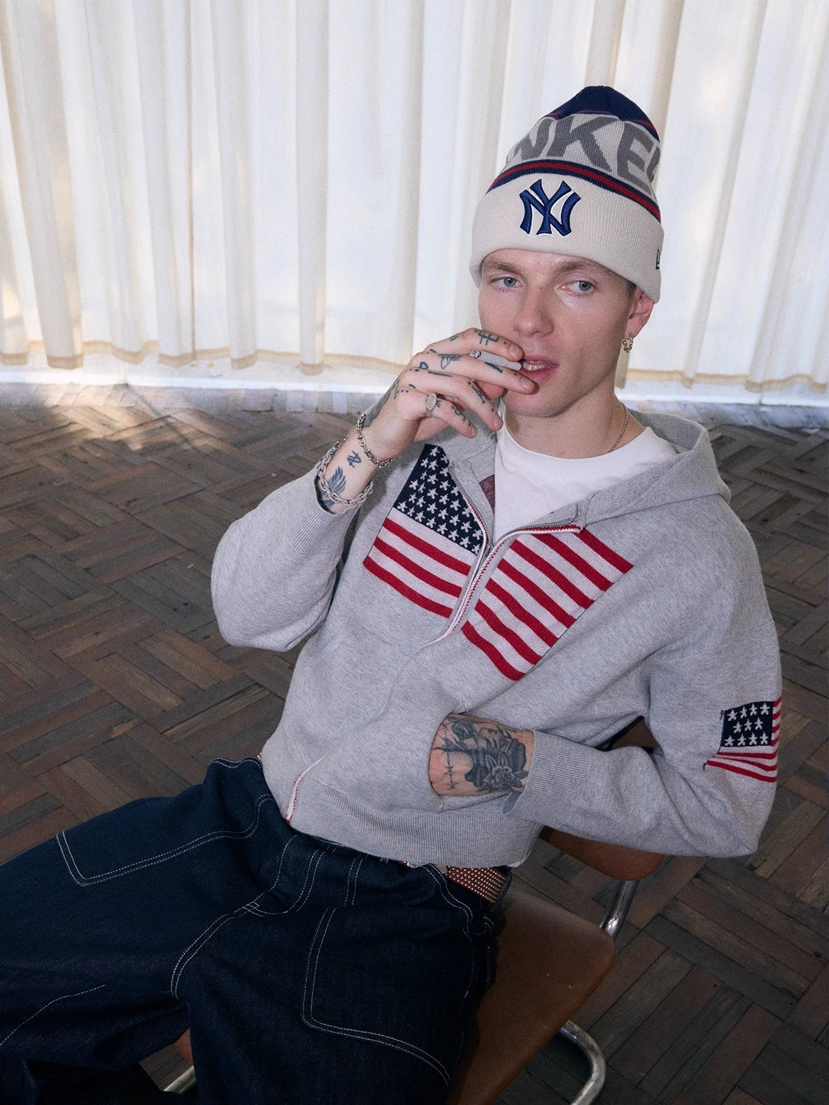 InsGale 25AW 美國國旗刺繡針織連帽外套