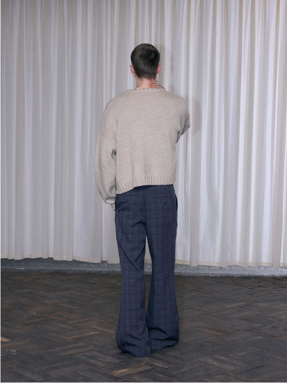 InsGale 25AW 千鳥格格紋打褶Ａ字微喇長褲