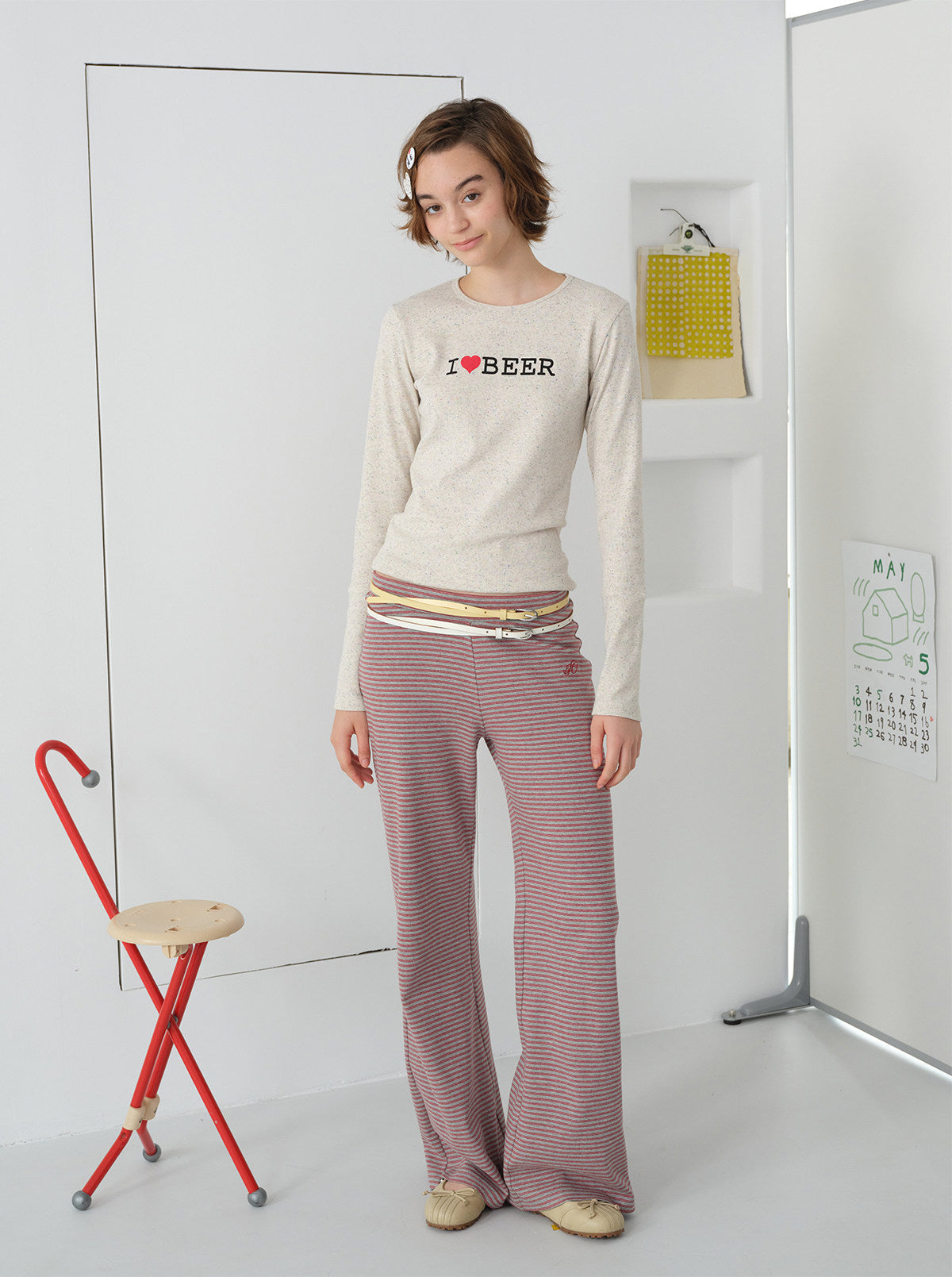 InsGale InsGale 26SS 復古刺繡條紋鬆弛長褲