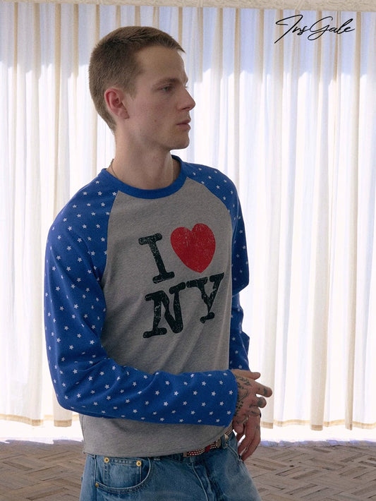 InsGale 25AW 星星撞色I LOVE NY長袖T