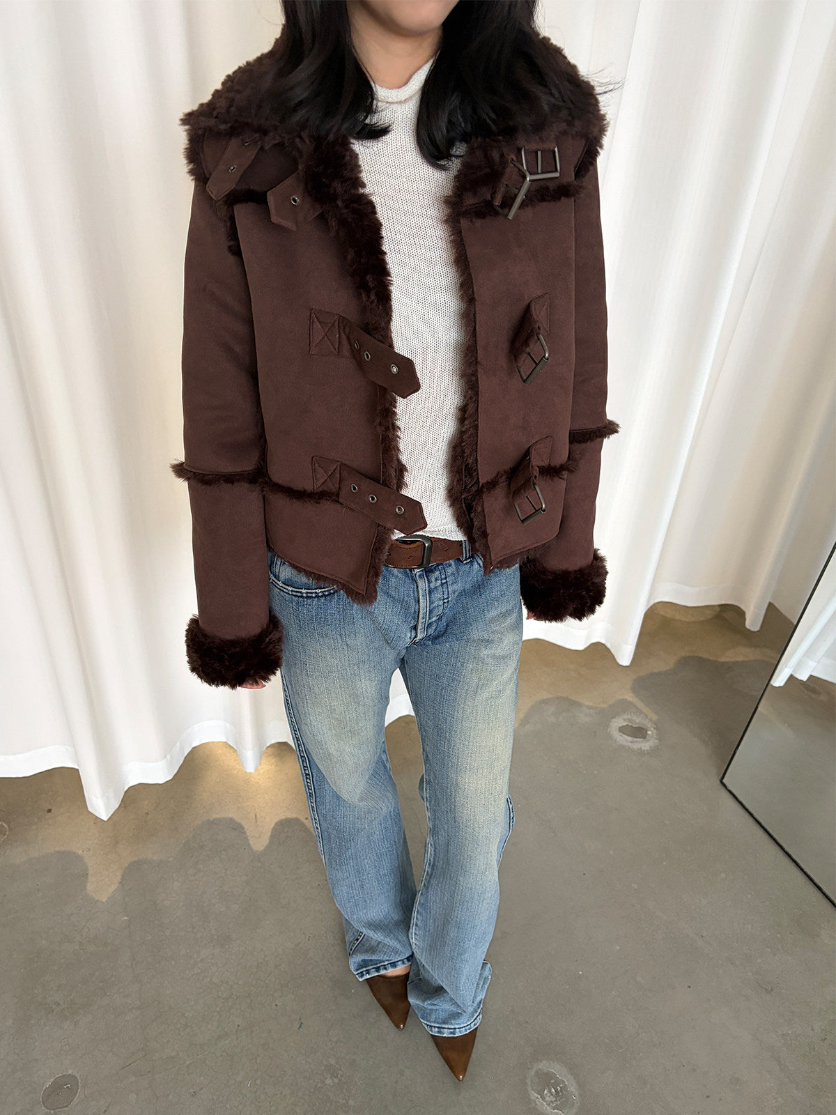 InsGale 26AW Vintage Brown Fur Jacket