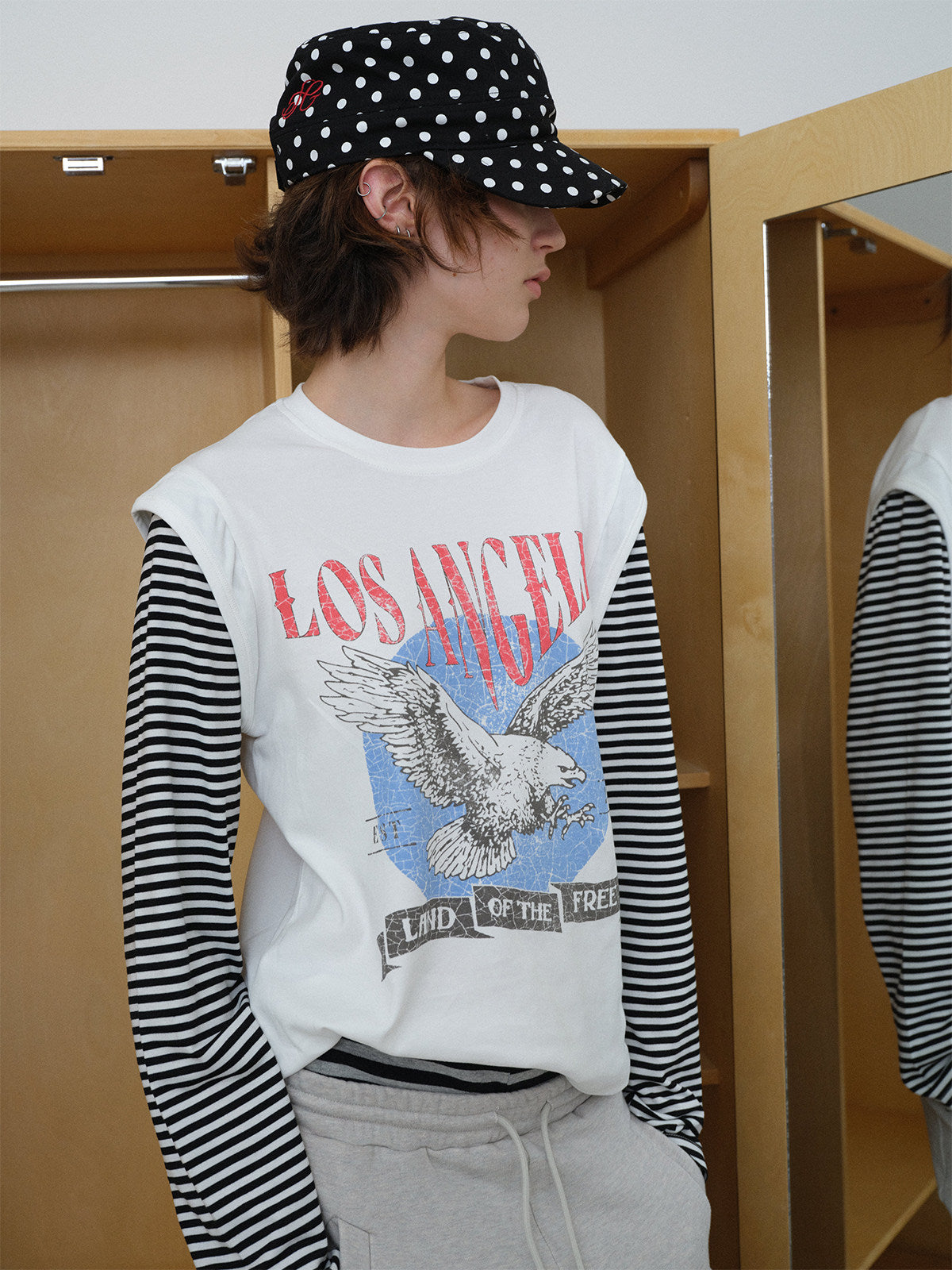 InsGale 26SS 復古條紋拼接長Tee